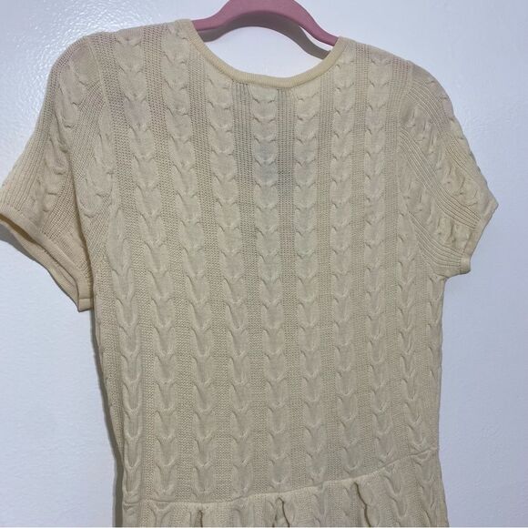 BCBGMaxAzria Ivory Wool Sweater Dress Size Large NWT Embroidered Short Sleeve - Picture 7 of 11